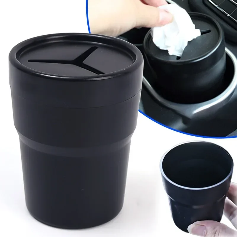 Mini Trash Car Bin Cup Holder Multifunctional Auto Interior Pen Tissue Coin Organization Black Plastic Cup Holders Accessories