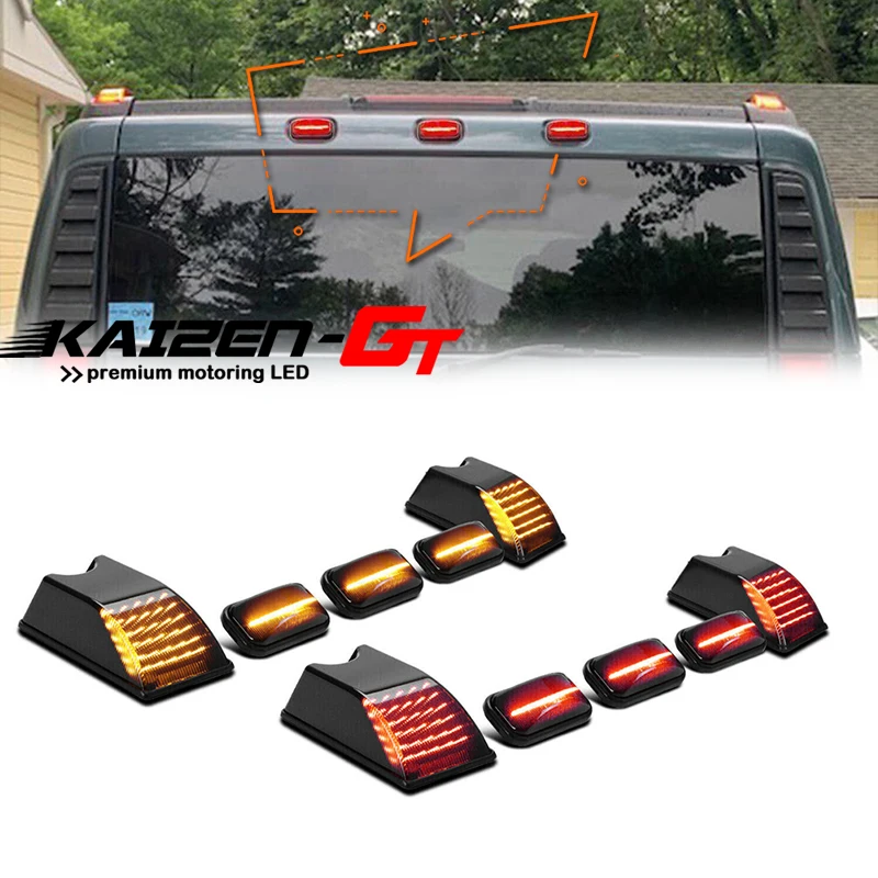 Front Amber Rear Red LED Cab Roof Lights Clearance Marker Lights For 2003-2009 Hummer H2 & For 2005, 2007-2009 Hummer H2 SUT/SUV