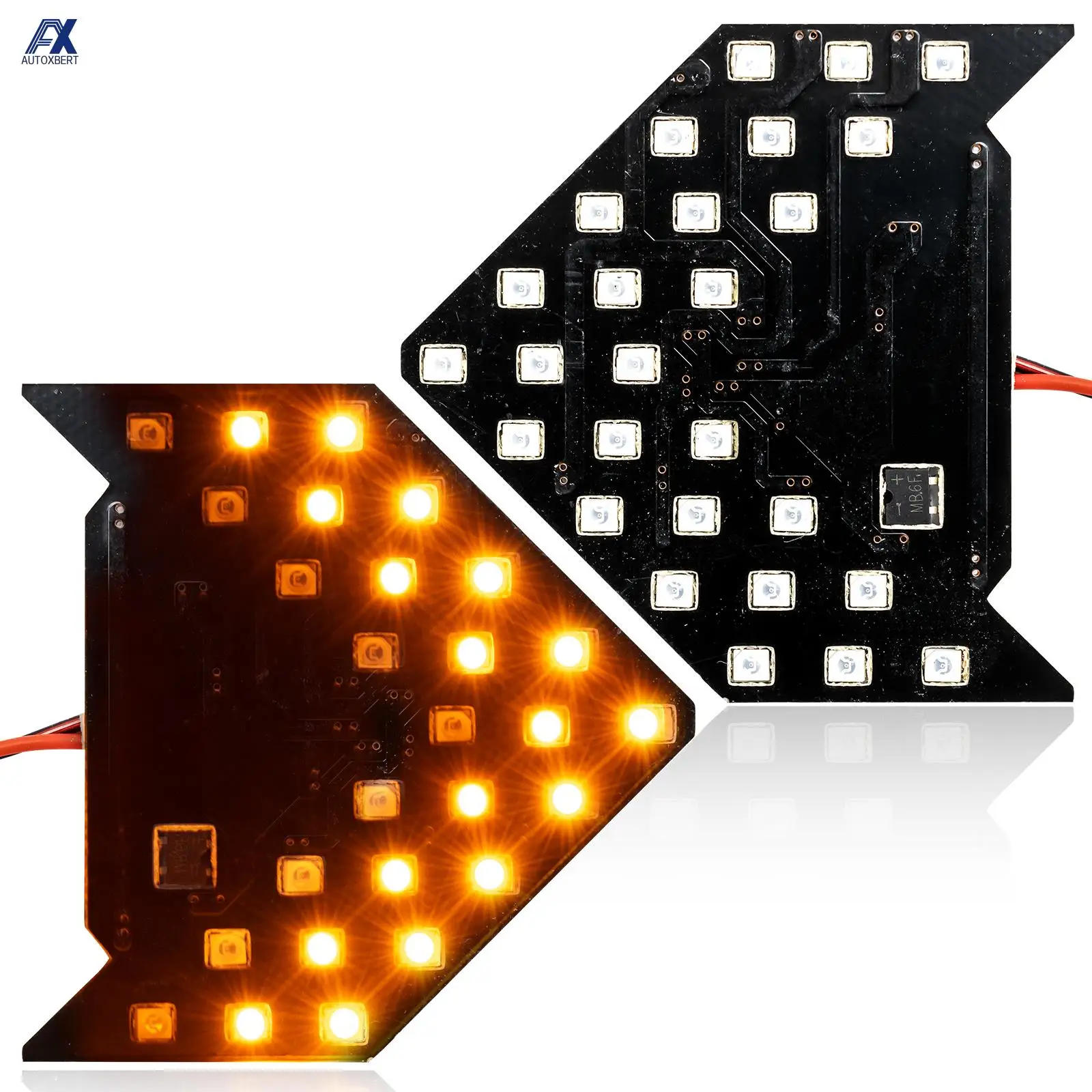 Pair Dynamic Sequential 3-Step Flash 27-SMD LED Circuit Board Panel for Behind The Side Mirror Turn Signal Retrofit Amber Yellow