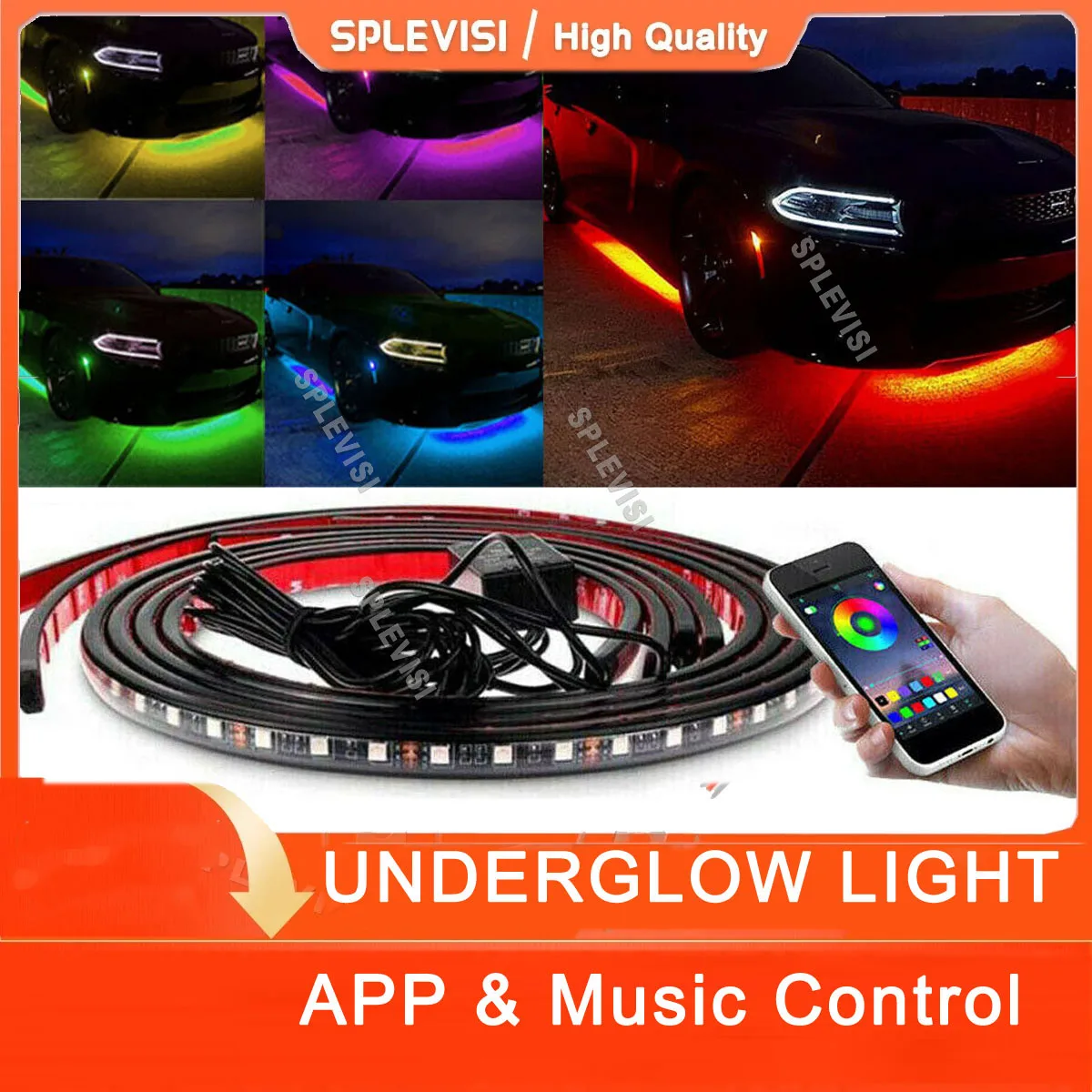 4Pcs APP Control Car Underglow Underbody Neon Accent LED Lights RGB Multi Color DIY Sound Active Atmosphere Chassis Light Strip
