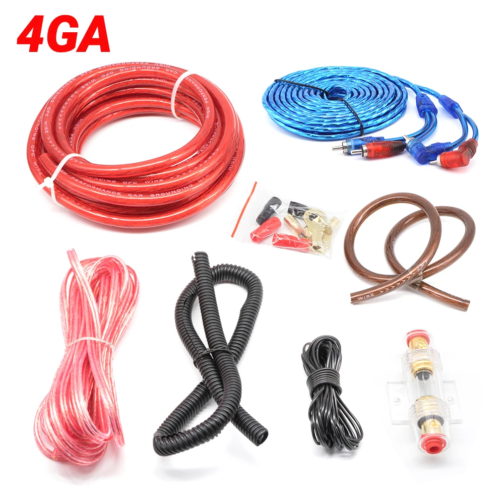 1kit 5m Car Audio Subwoofer Amplifier 4ga Cable Kit Car Speaker Installation Cable Kit Power Line 60a Fuse Holder Rca Wire Kit