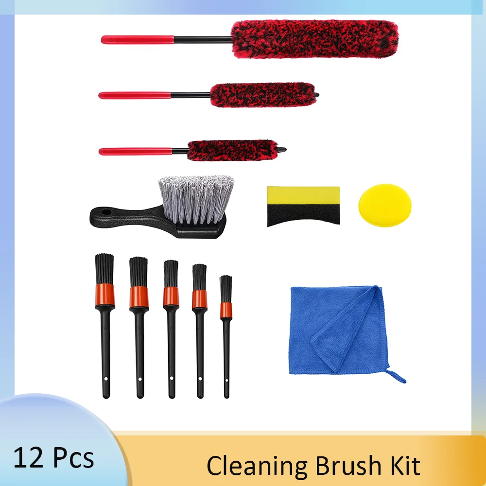 Car Wheel Detailing Cleaning Rim Brush Kit 12 Pcs Including Bendable Wheel Woolies Soft Wash Tool for Cleaning Spokes Fenders