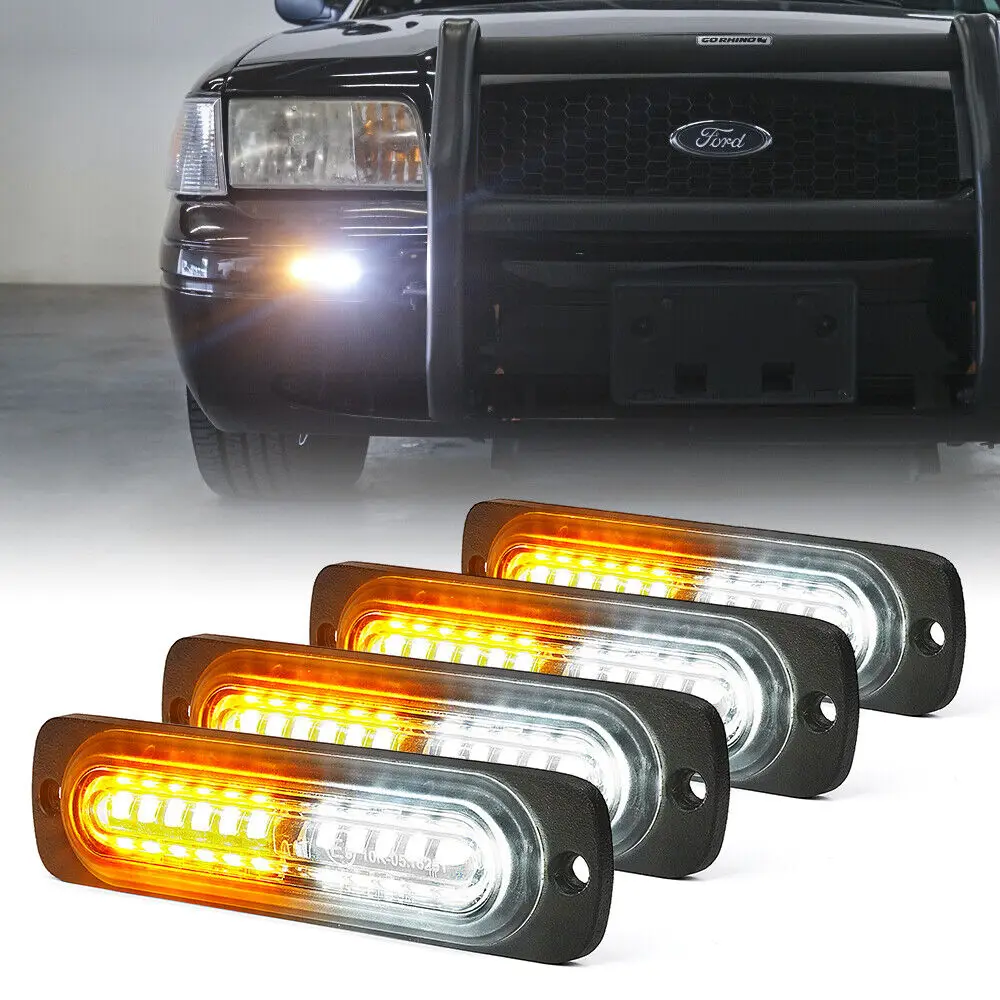 4PACK 12LED Strobe Lights Kit Side Marker 12-24V Car Truck Emergency Warning White/Amber Brand NEW