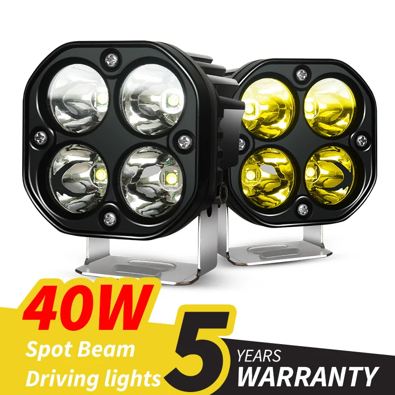 3 Inch 40W White Amber Motorcycle Driving Lights Led Work Light Bar Square Spotlight For 4x4 Offroad Tractors Truck Car Fog Lamp