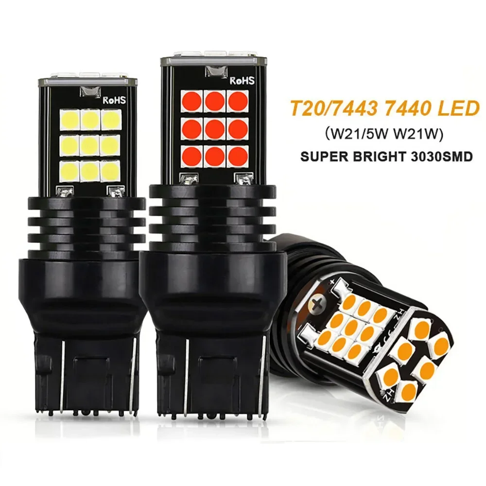 2pcs T20 7334 Led Brake Light Reverse Light Bulb Fit for Universal Car 7440 W21W W21/5W Amber Red Light 12V
