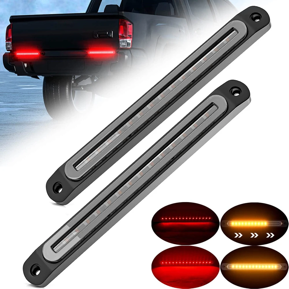 1PC Universal 10inch 30 LED Trailer 12-24V Tail Light Bar Brake Stop Turn Signal Lights Red & Amber Sequential Strobe Strip Lamp
