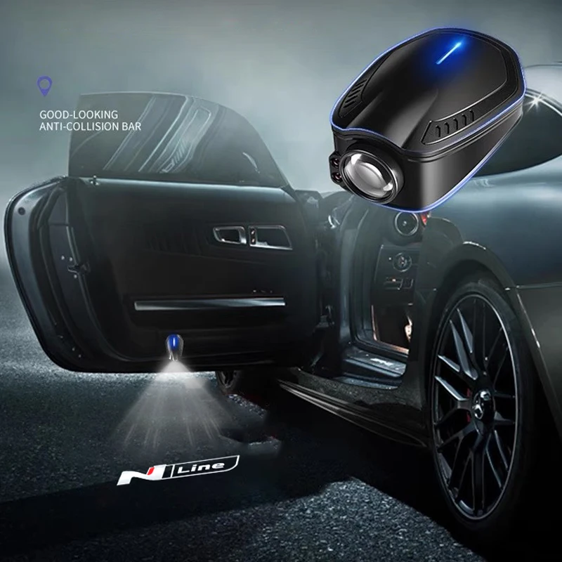 2pcs USB Rechargeable N Line Logo Car Door HD LED Lamps Projector Courtesy Welcome Lights For Hyundai Sonata Accent Tucson Azera