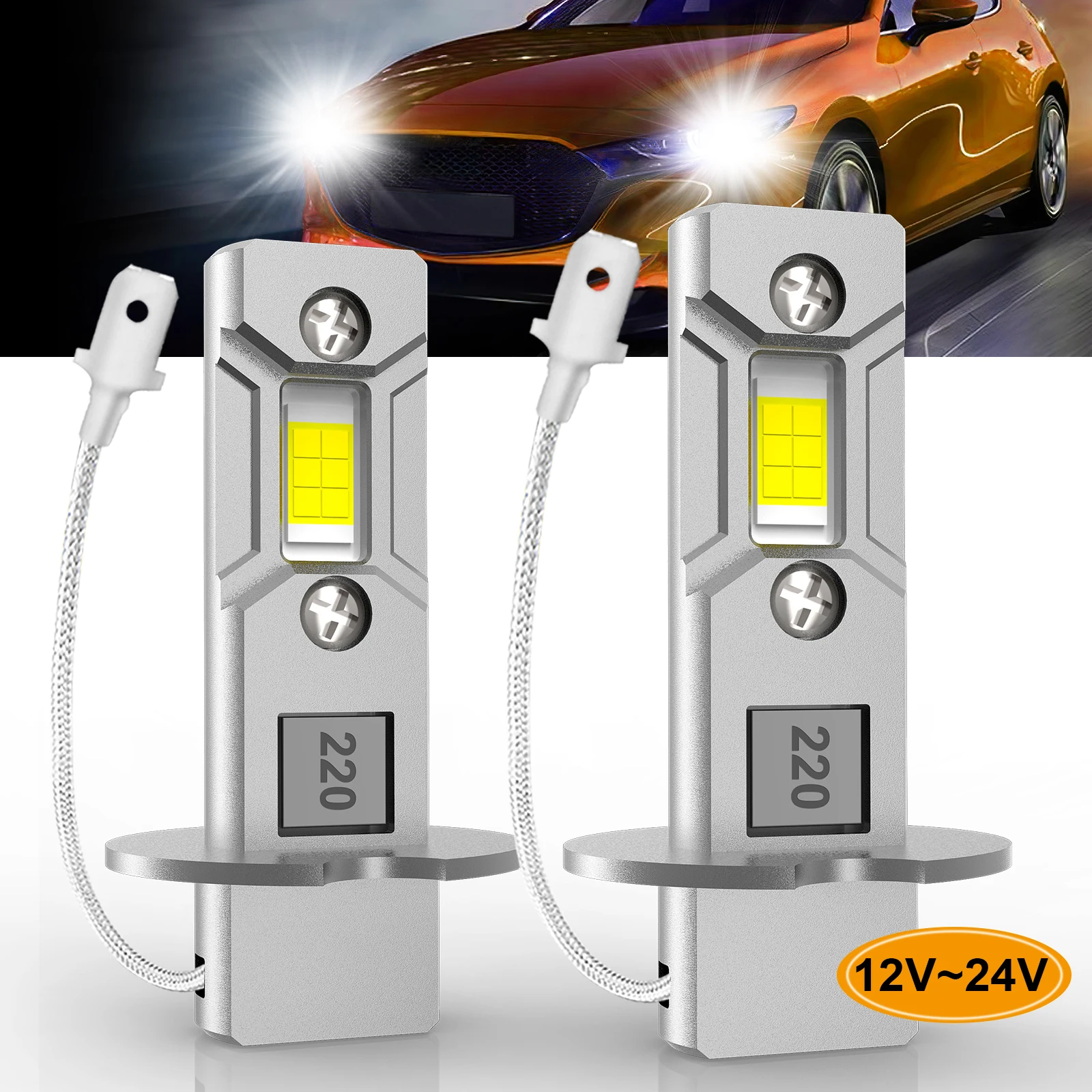 2Pcs H3 LED Headlight Bulb Canbus No Fan High Beam 6500K White  3000K Yellow Car truck LED Fog Light Driving Lamp DRL 12V -24V