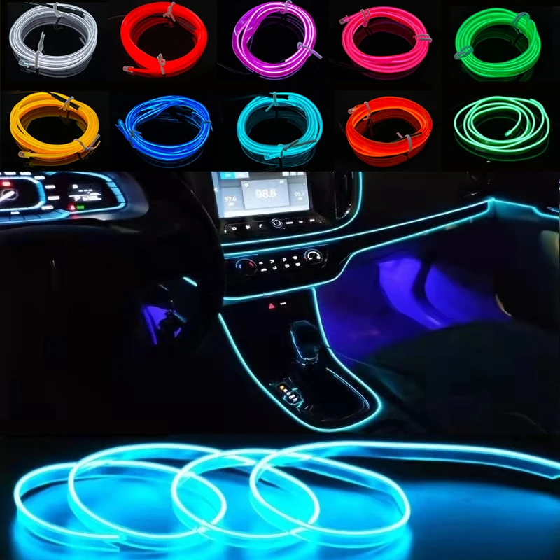 5/10M Car Interior Decorative Lamps Strips Atmosphere Lamp Cold Light Decorative Dashboard Console Auto LED Ambient Lights