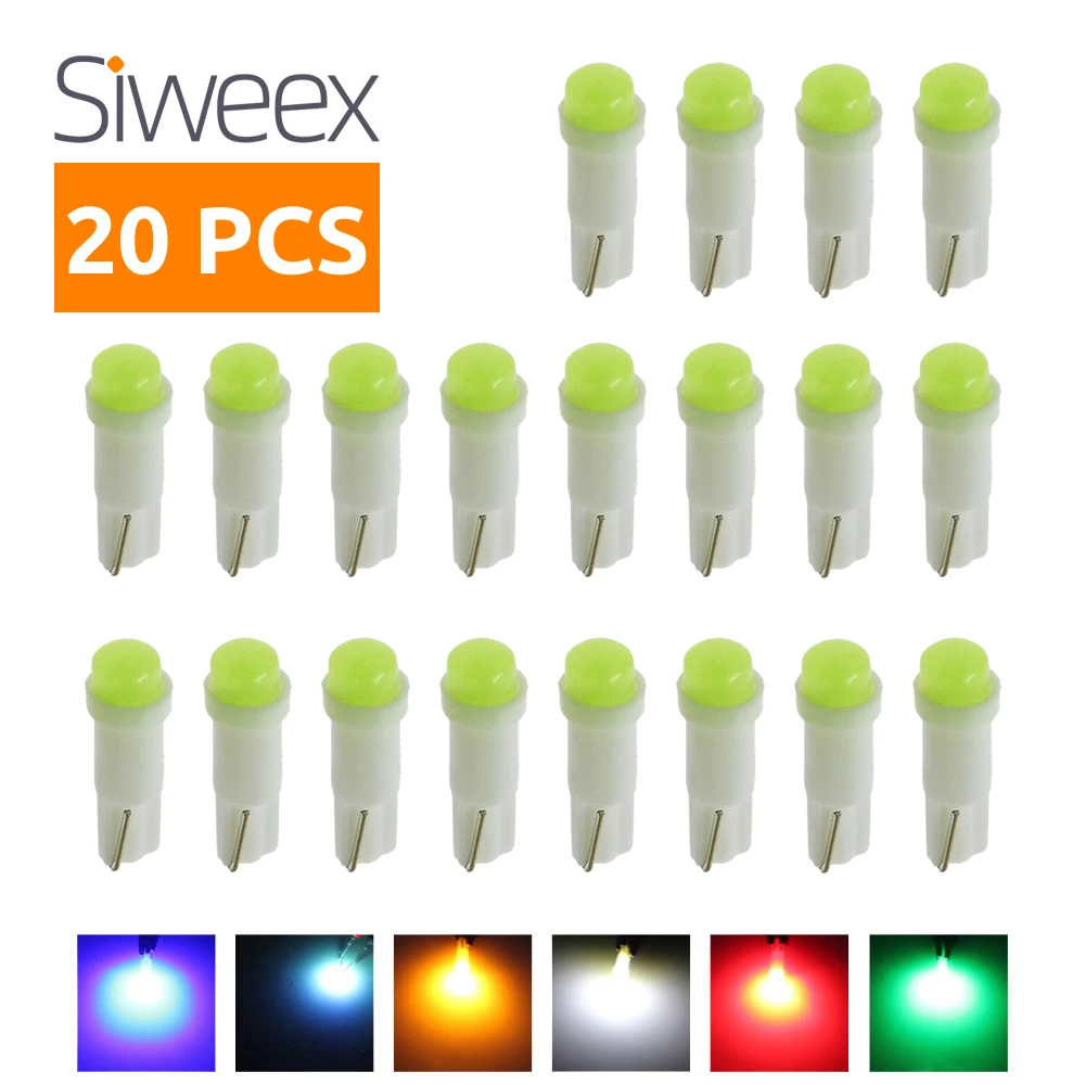 20 Pcs T5 1 Led DC12V Ceramic Dashboard Gauge Instrument Ceramic Car Auto Side Wedge Light Lamp Bulb Red/Green/Yellow/Blue/White
