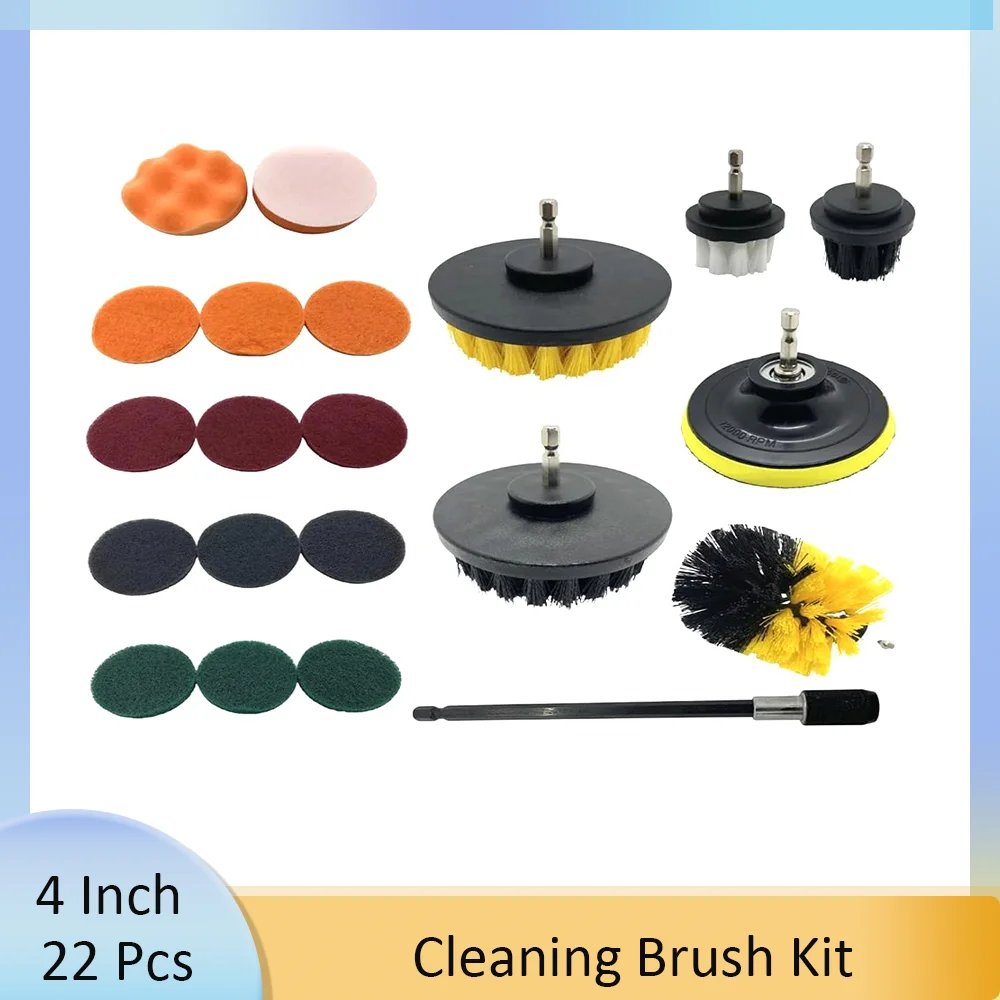 22 Piece Cleaning Brush Attachment Set with Scrub Pads Sponges Power Brushes Drill Extension Attachment Grout Tiles Sinks