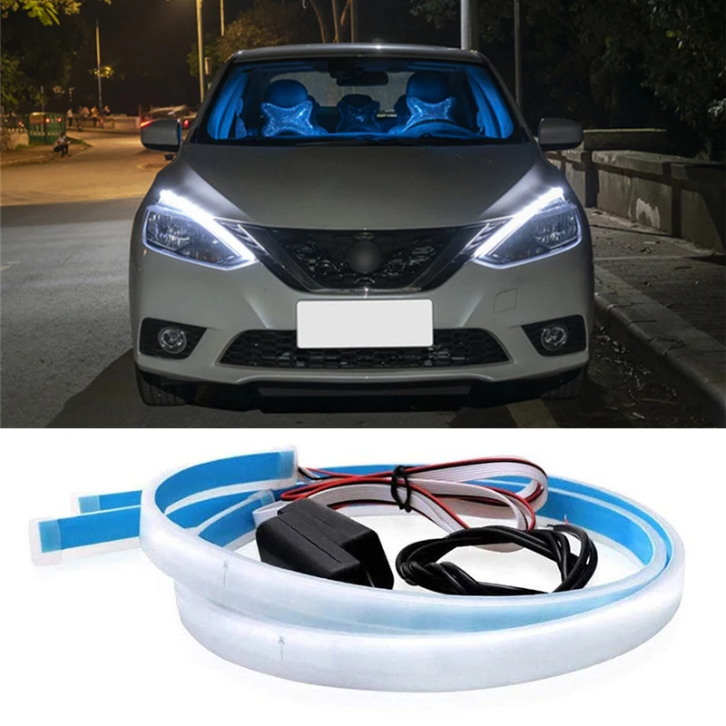 2PCS 12V Car LED Flexible Daytime Running Light Turn Signal Lamp DRL Waterproof Headlight Auto Exterior Decoration Accessories