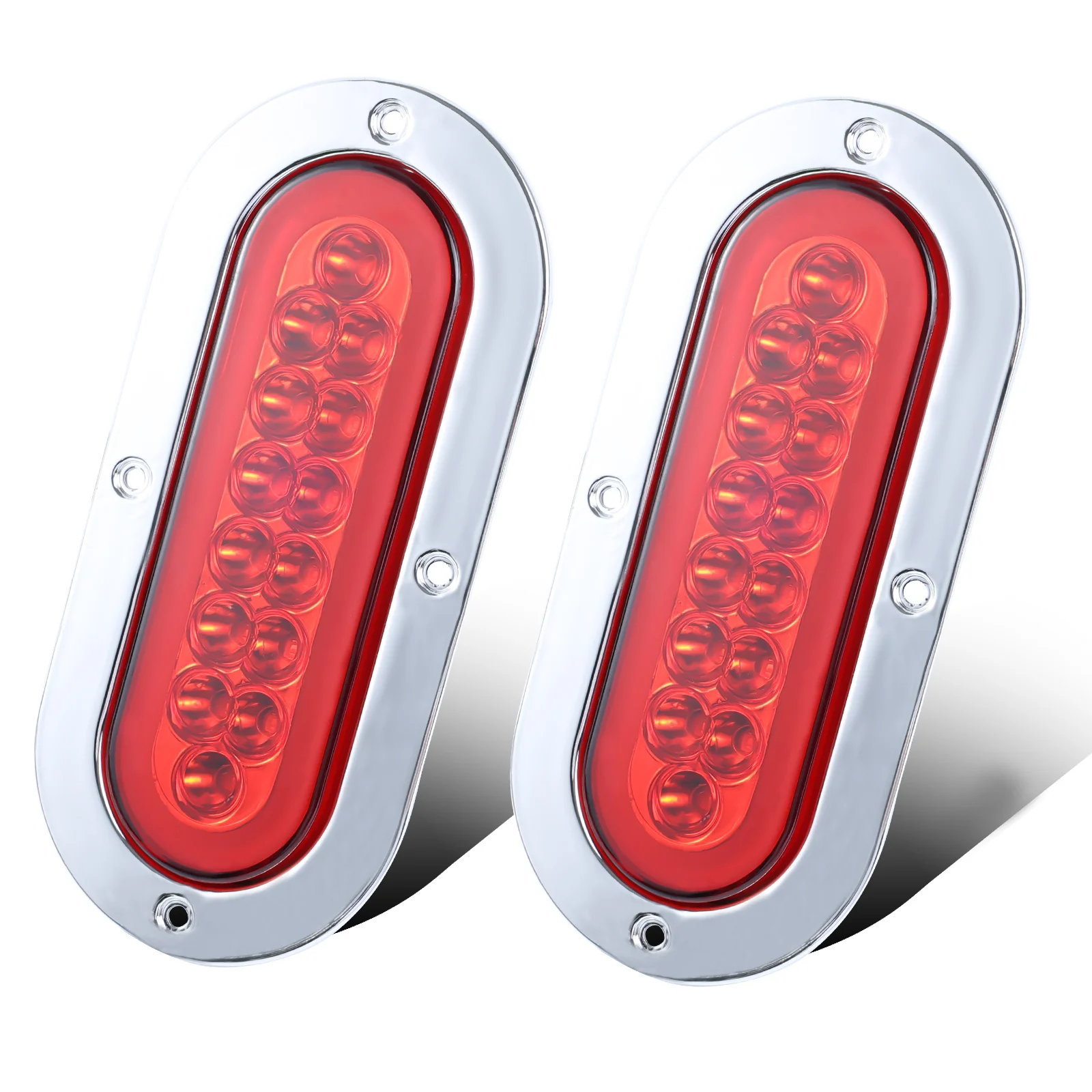2x Trailer Tail Light Red Stainless Steel Chrome Bezel Waterproof Stop Brake Turn Tail Lights for Truck Van Camper Boat Lorry