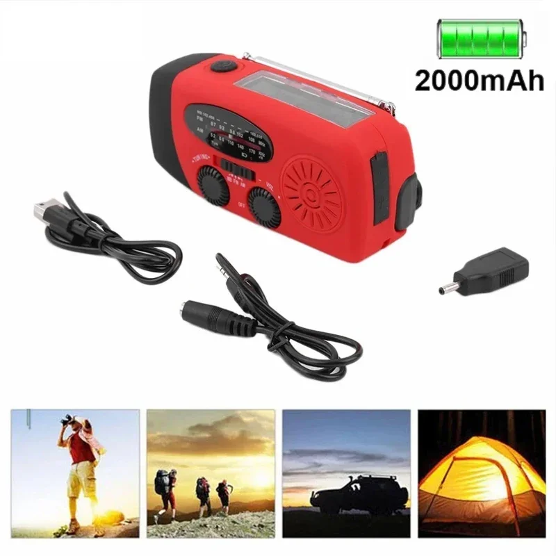 Car Accessories Hand Crank Solar Weather Radio Ornaments 2000mAh AM/FM/NOAA Emergency Weather Radio Portable Power Night Light