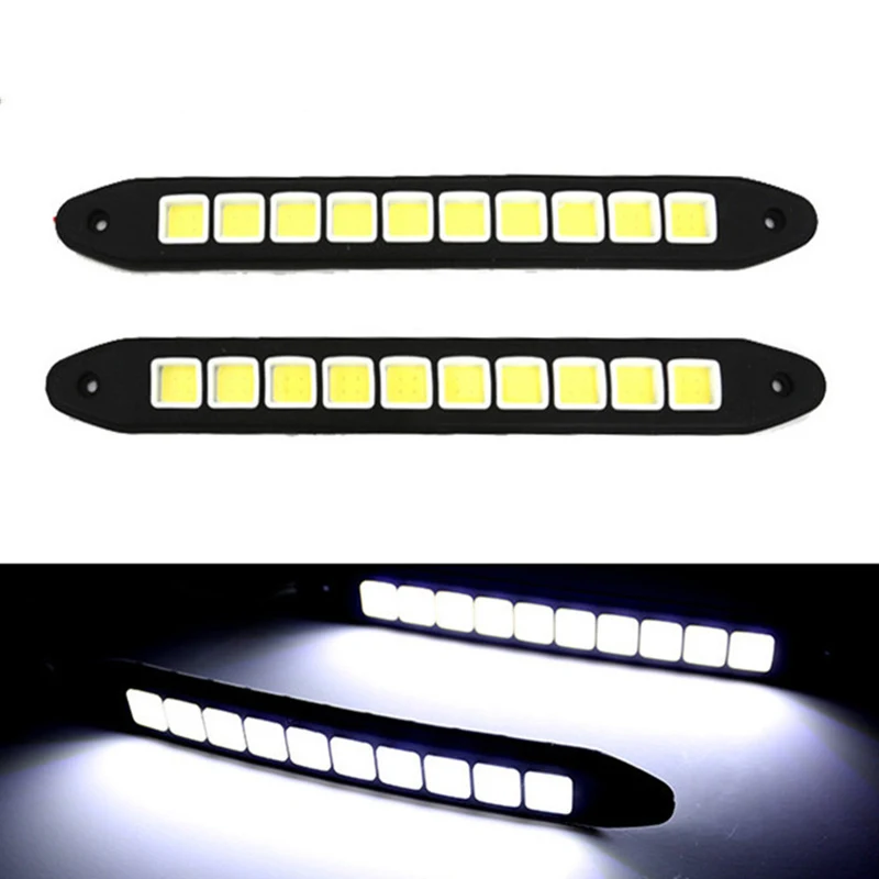 2PCS 12V 10LED Car Lights Universal LED Daytime Running Light Car Highlight Waterproof Flexible COB Lamp Auto Exterior Accessory