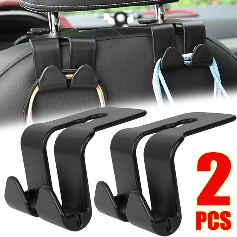 Double Head Hooks Car Rear Seat Headrest Mount Hanger Interior Bag Pouch Clothes Hanging Hook Car Storage Hanger Hook