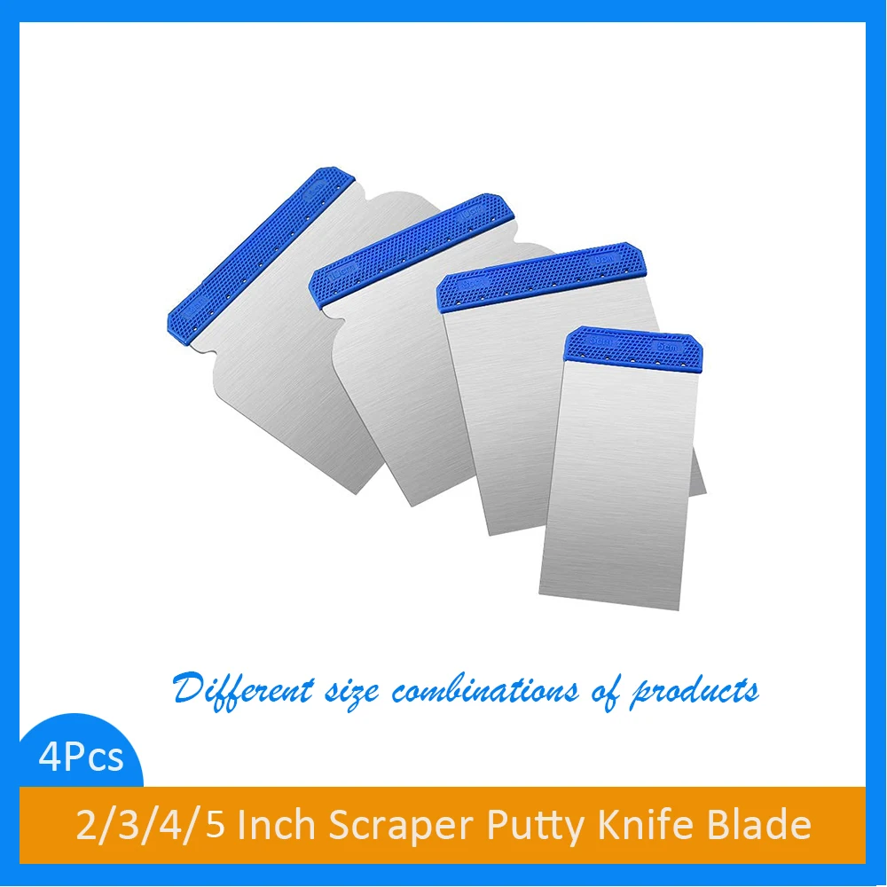 4Pcs Scraper Stainless Steel Putty Knife Paint Tool 2/3/4/5 Inch Plastering Blade Shovel for Wallpaper/Drywall Finishing/Decals