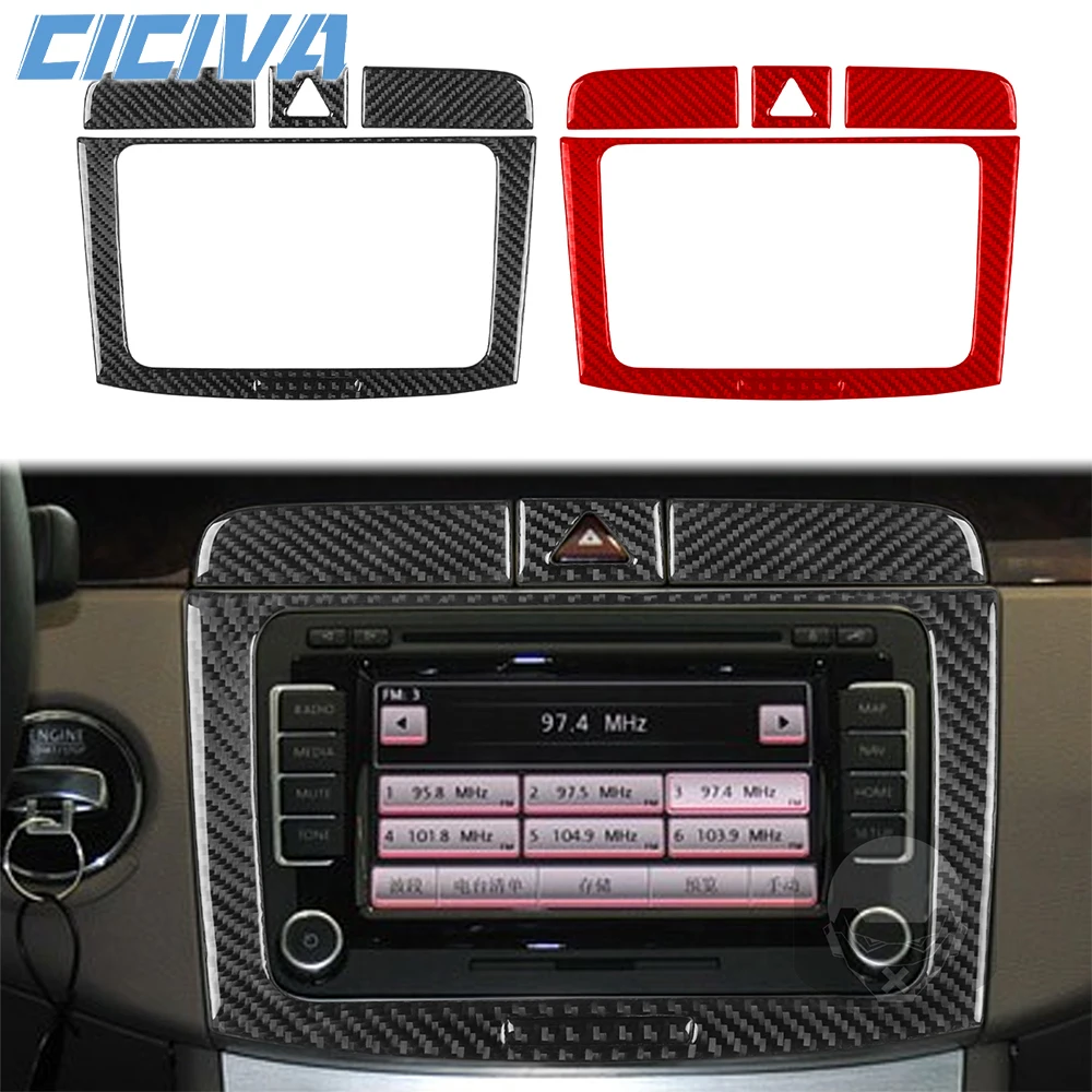 For Volkswagen Passat B6 2006-2011 Carbon Fiber Emergency Lights Radio Panel Decoration Cover Car inside Accessories Sticker