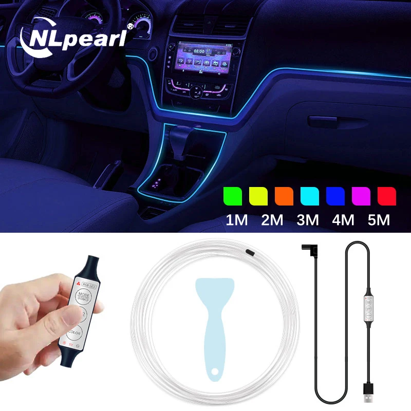 NLpearl Led Car Interior Neon Lights Strip RGB Multiple Modes DIY Ambient Light Decorative Atmosphere Dashboard Lamp 1m-5m strip