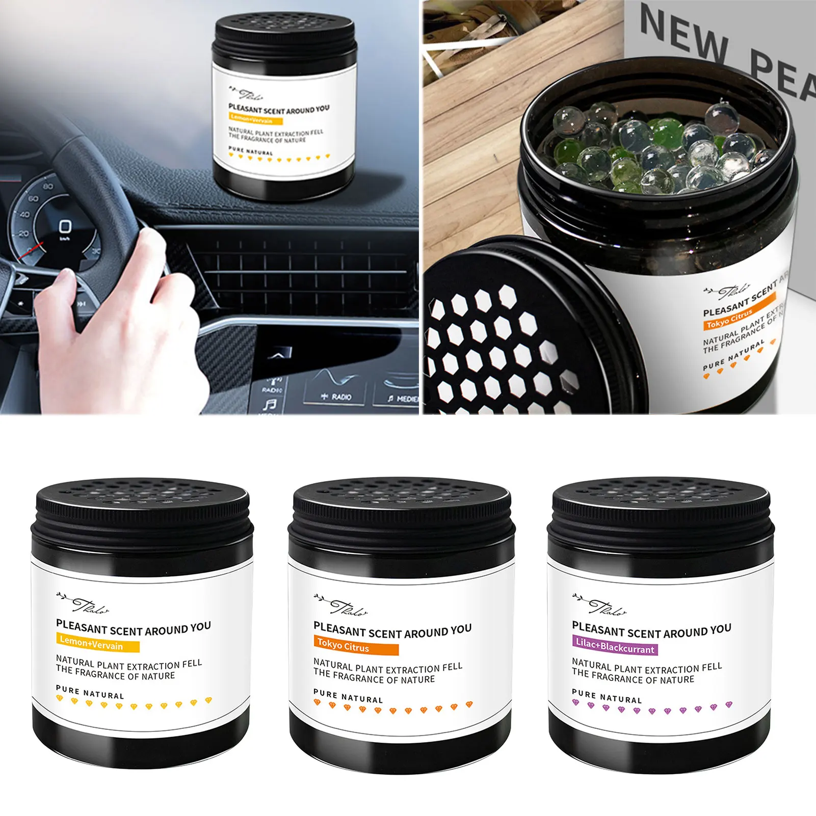 Auto Aromatherapy Car Air Fresheners Gel Odor Absorbers For Home Room Fresheners Lemon & Verbena, Tokyo Citrus, Lilac Scents