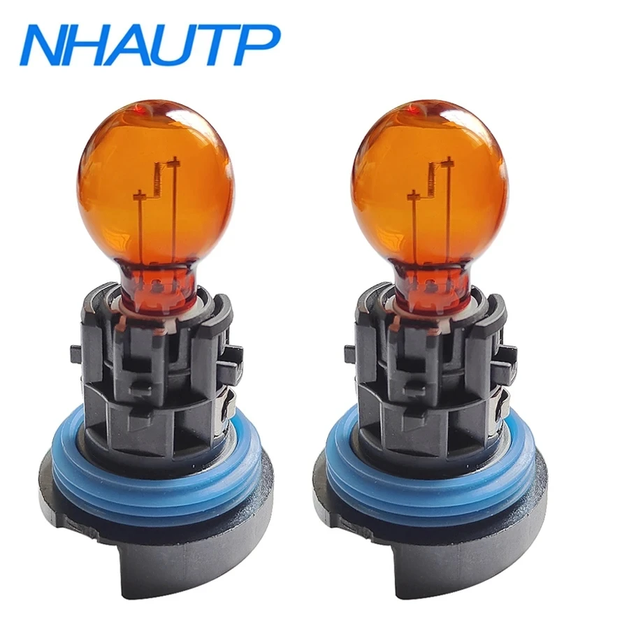 NHAUTP 2Pcs Original PH24WY PH24W Halogen Lamp With Base For Peugeot 3008 5008 Citroen C5 DRL Turn Signal Light White Amber 12V