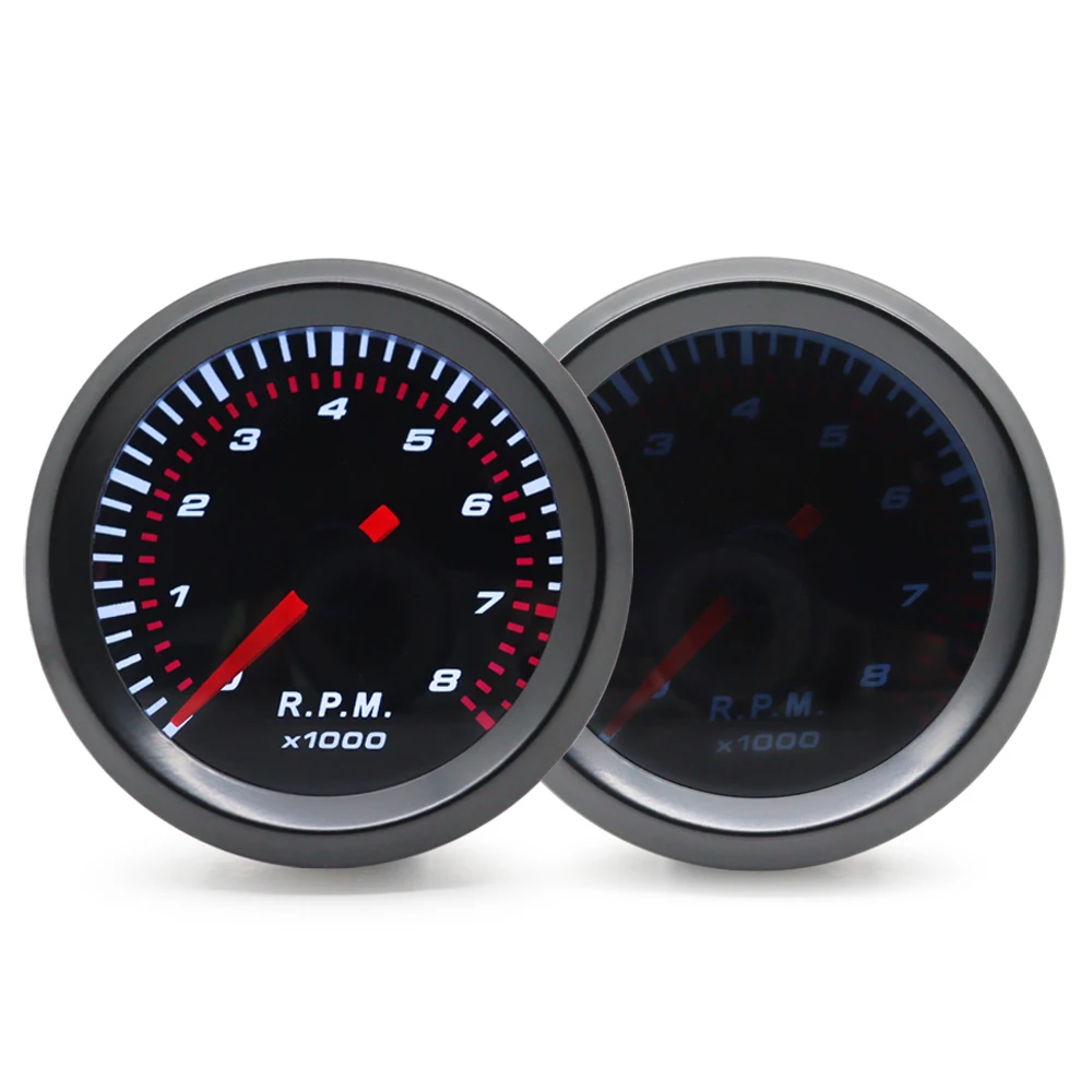 2“52mm Smoke Lens Auto Tachometer White LED 0-8000 RPM Meter Car Gauge 1-8 Cylinders