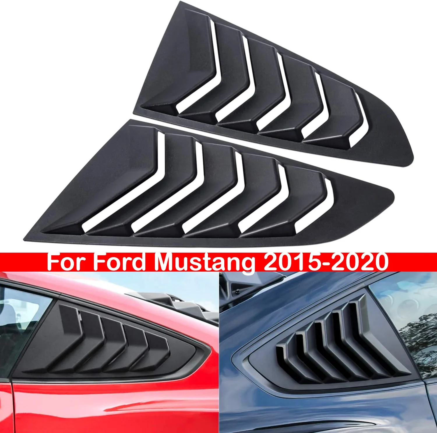 For Ford Mustang 2015-2020 Car Rear Louver Window Side Shutter Cover Trim Sticker Vent Scoop ABS Carbon Fiber Black Accessories