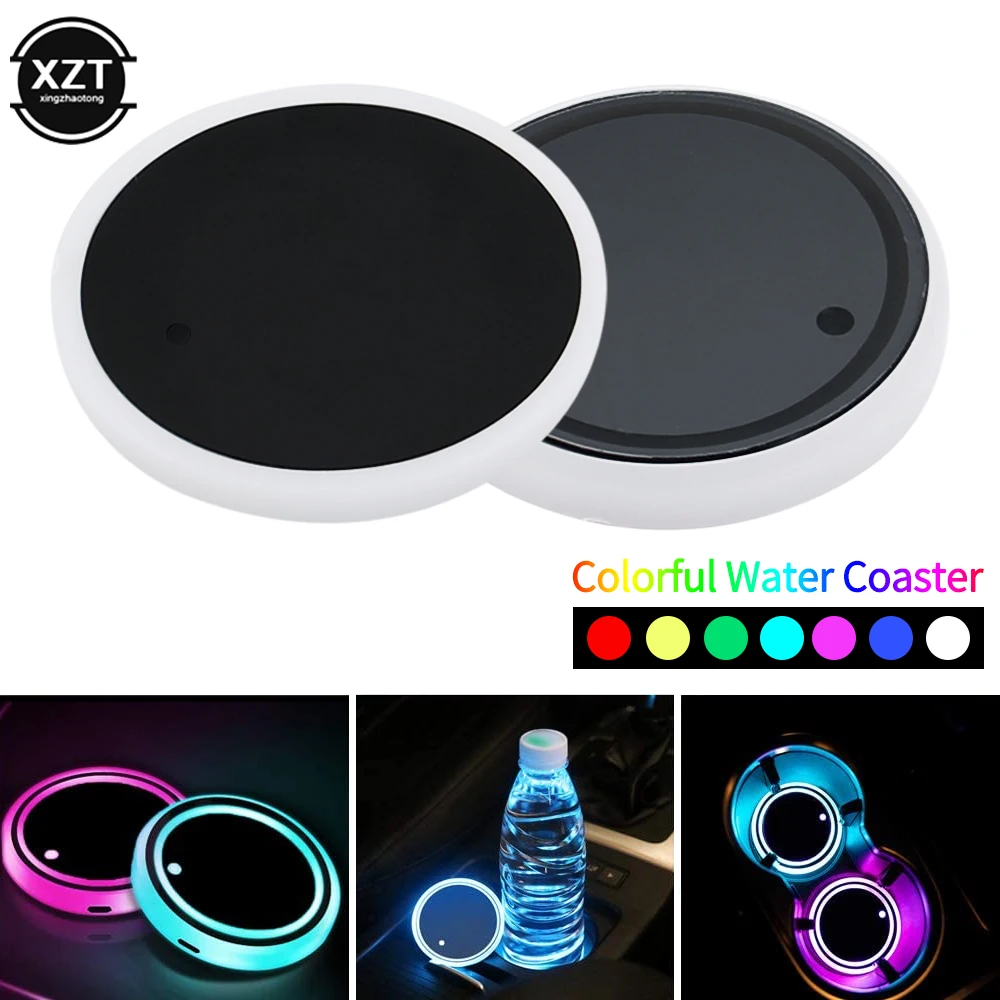 1xCar LED Cup Holder Automotive Interior Dome Lamp USB Drink Holder Anti Slip Mat Product Bulb Multi Colorful Atmosphere Lights