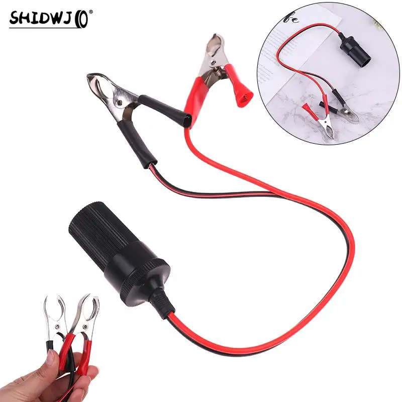 1Pc 12v Power Car Cigarette Lighter Female To Alligator Clip Extension Connector To Terminal Clip-on Battery Adapter Auto Socket