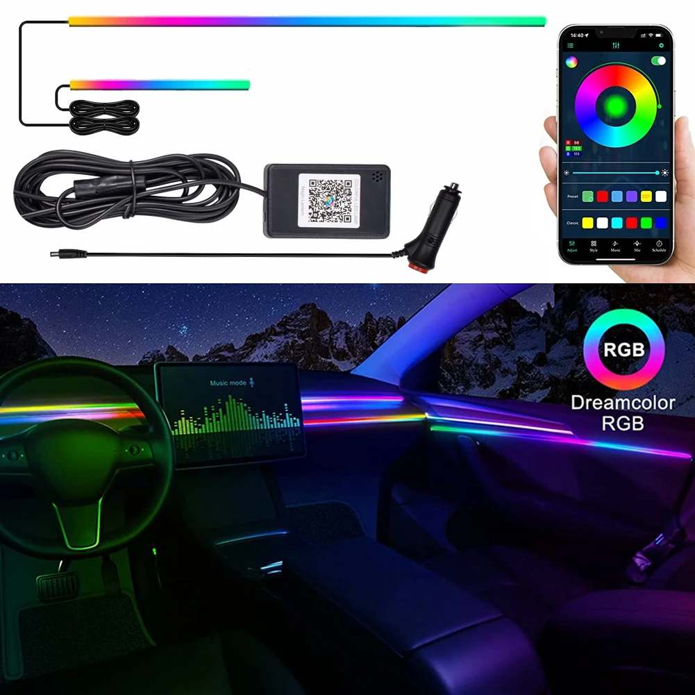 2 in 1 LED RGB Car Interior Atmosphere Strip Neon Light Ambient Lamps Sound Active Footwell UnderBody Under Ground Lighting Kit