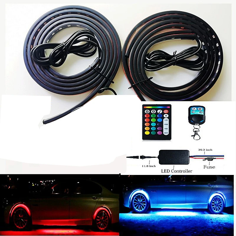 4Pcs Car Underglow Neon Accent Strip Lights RGB IC Dream Multi Color Chasing DIY Sound Active Music Mode with APP Control
