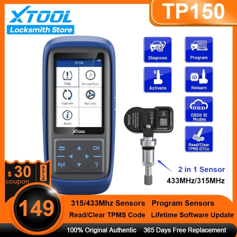 2023 Newest XTOOL TP150 Tire Pressure Monitoring System OBD2 TPMS Diagnostic Scanner Tool TPMS Program with  MHZ Sensor