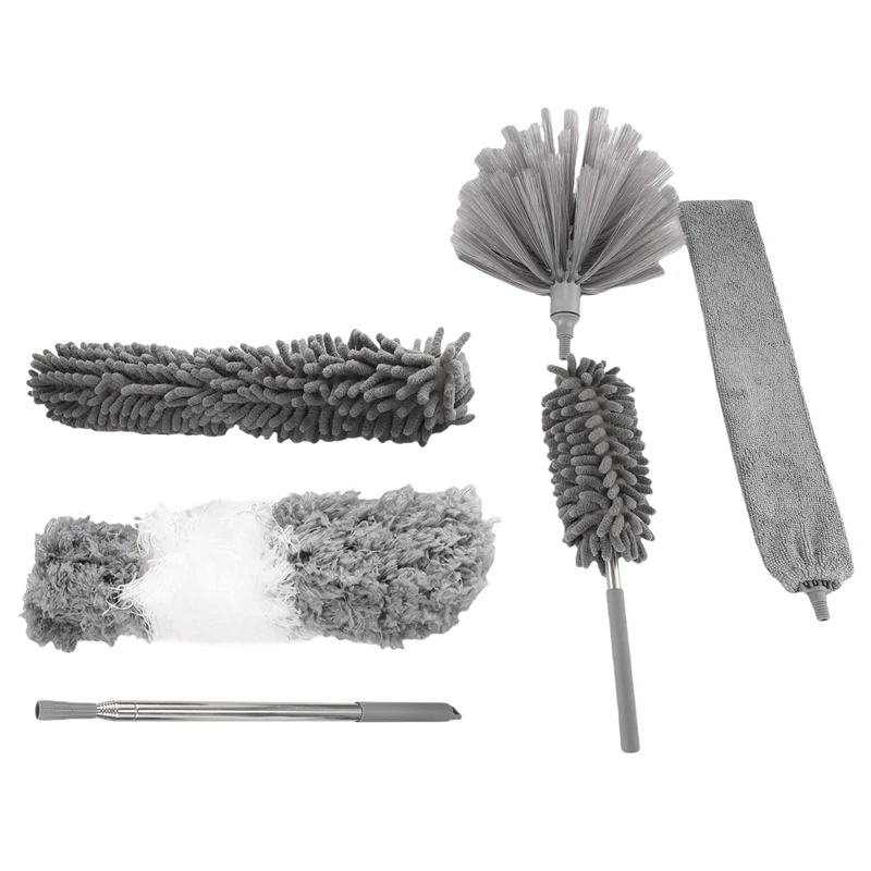 6Pcs Duster Cleaning Kit,Extendable Microfiber Feather Duster For Cleaning Dust Cobweb Ceiling Fans Lights Blinds Cars