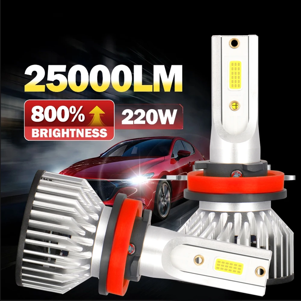 2PCS 220W H11 H4 Hi/Lo H1 H7 COB LED H11 HB3 9005 HB4 9006 9008 H13 Car Headlight Bulbs Car Fog Light 12V 25000LM Auto Headlamps