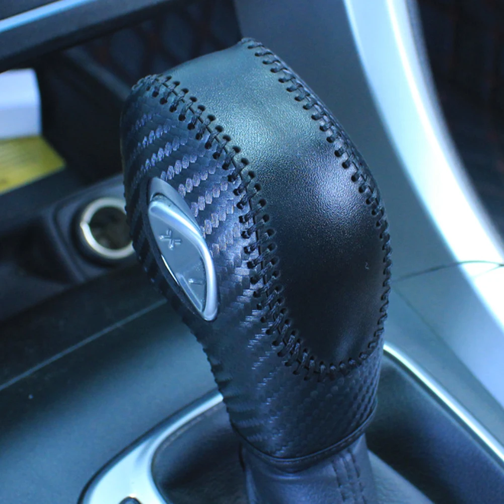 Car PU Leather Carbon Fiber Gear Shift Knob Cover for Ford EcoSport Escape Fusion C-Max Energi Wagon Fiesta Focus Transit Van