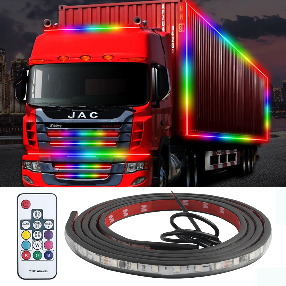24V Truck Lights Van Led Strips RGB Ambient Light Brake Warning Driving Lights Bar Colorful Atmosphere Lamp Auto Exterior Parts