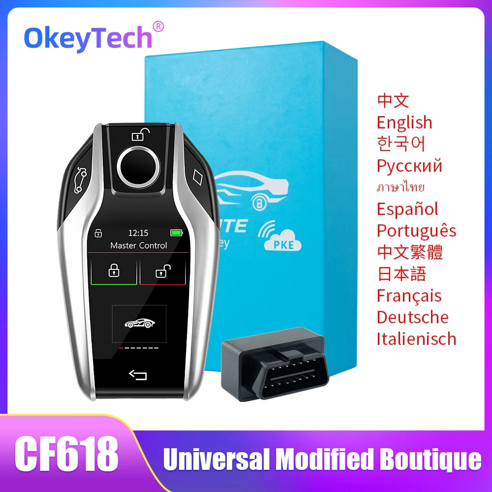 OkeyTech Newest CF618 LCD Smart Key Universal Modified Boutique Smart Key For Car LCD Key Touch Screen Auto Lock Keyless Go