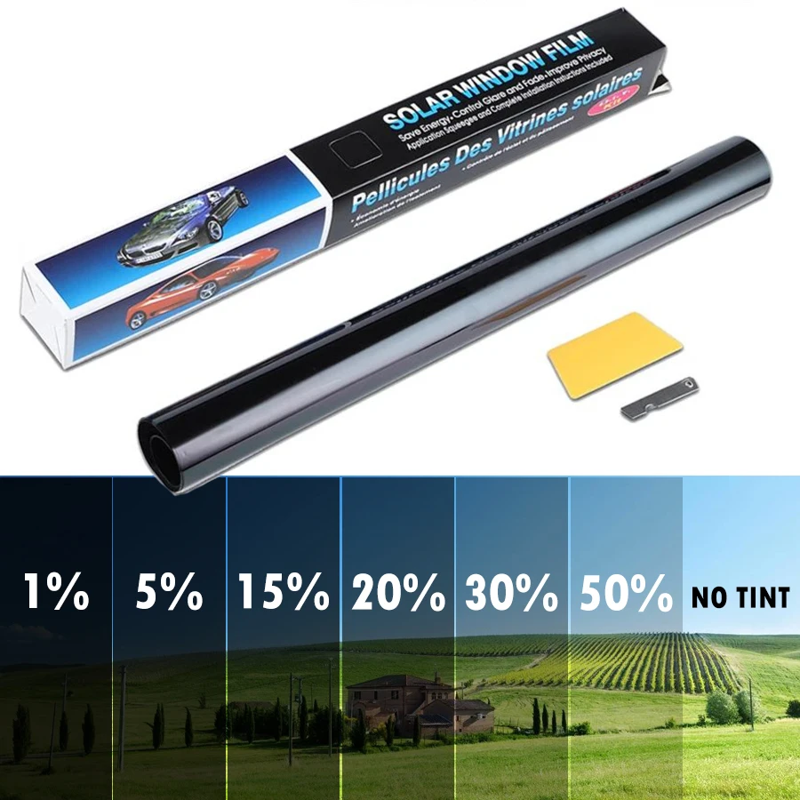 1 Roll 50cm X 3m 1/5/15/25/35 Percent VLT Window Tint Film Glass Sticker Sun Shade Film for Car UV Protector foils Sticker Films