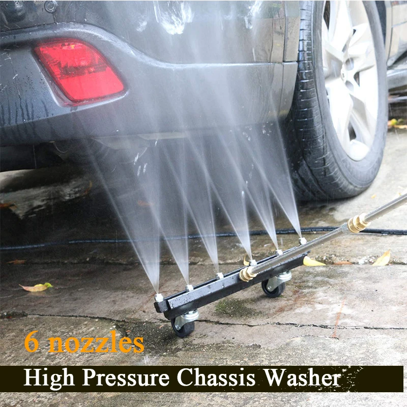 Pressure Washer Chassis Cleaner, 6 Nozzle Garden Cleaner 4000 PSI Water Broom Cleaning Tool Kit Stainless Steel w/2 Extensions