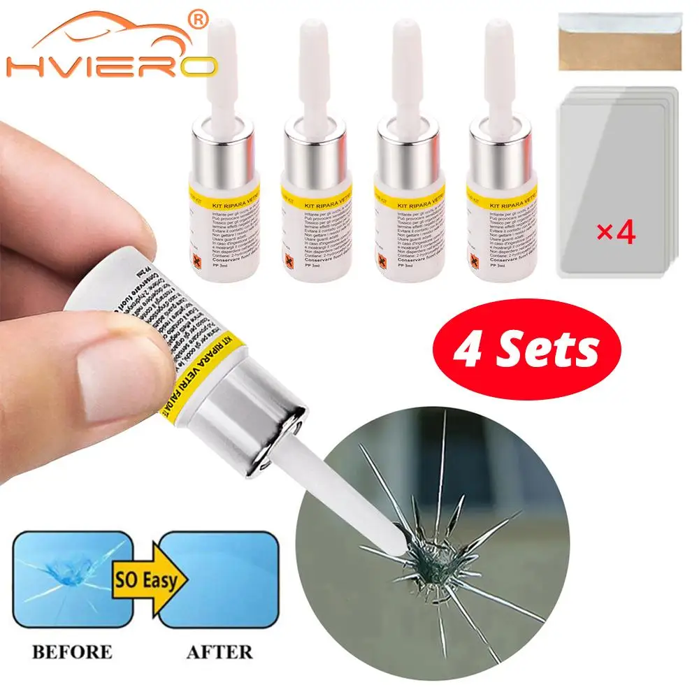 4Pcs Auto Windshield Repair Kit Front Specialize Crack Solution Three Piece Removal Care Accessory Support Glass Liquid Cleaning