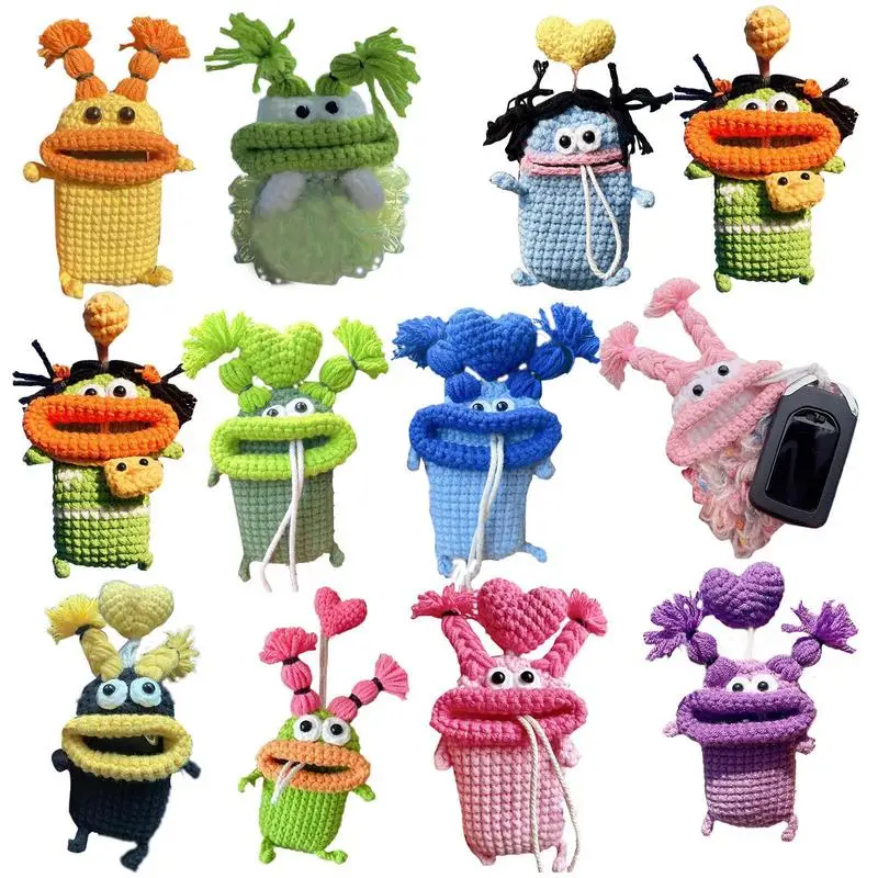 Funny MonsterWeave Key Wallet For Women Men Kids Gift Fashion Handmade Knitting Pendant Keyring Cute Cartoon Car Key Case Pouch