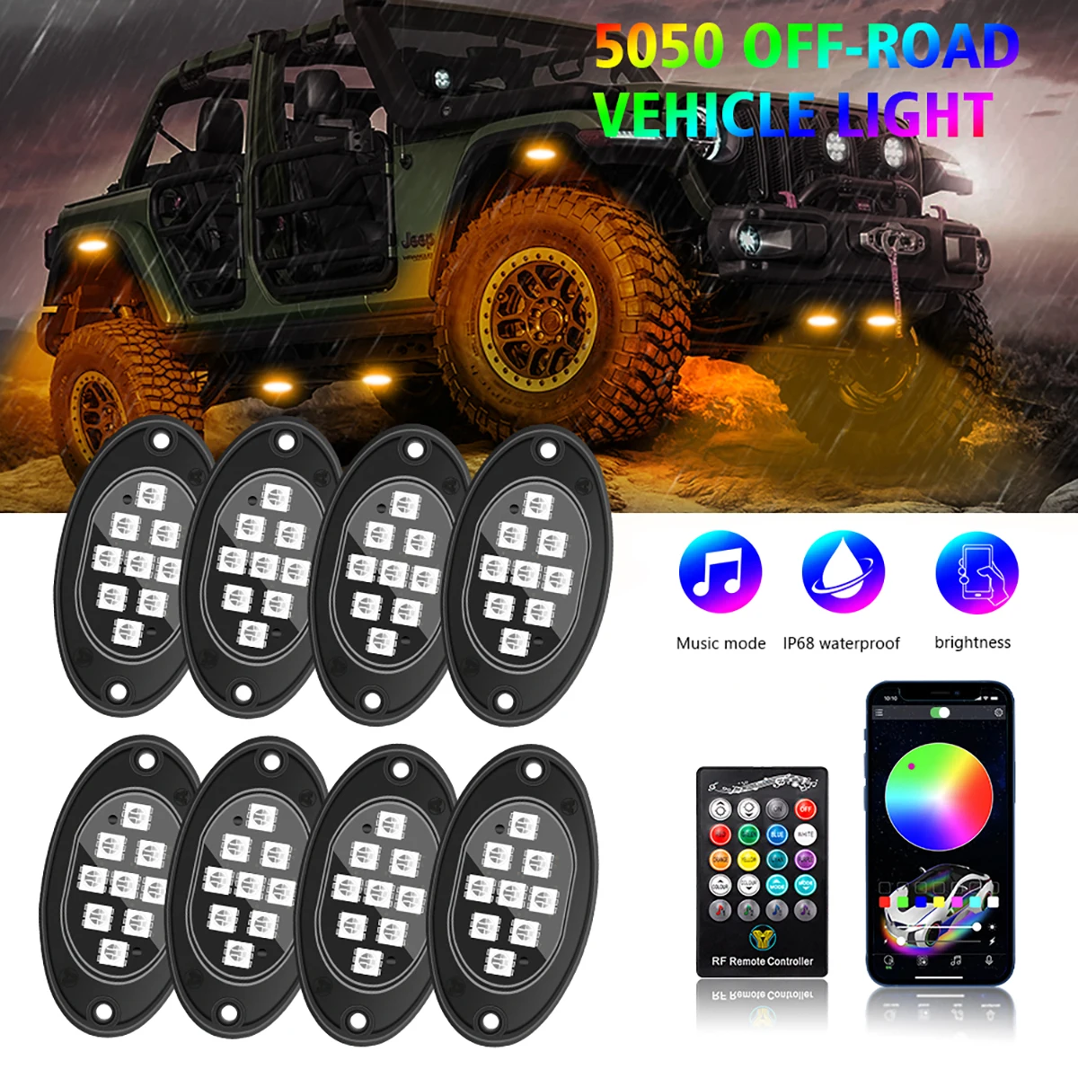 Car Light LED Underbody Remote APP Control RGB Light Neon Lights Auto Decorative Ambient Atmosphere Lamp 4/6/8 In1 APP Bluetooth