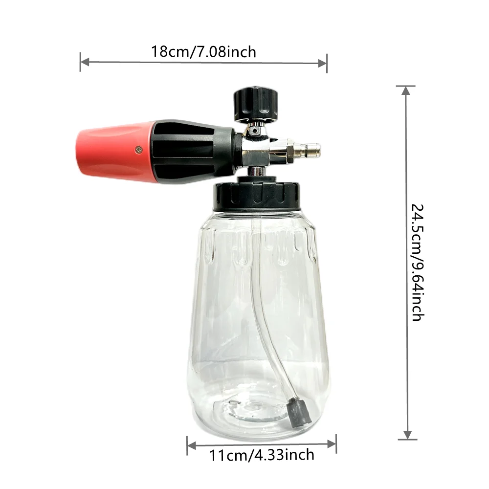 High Pressure Foam Cannon With 1/4 Inch Quick Connect, Adjustable Nozzle Snow Wash Cannon With 1 L transpare Bottle for car wash
