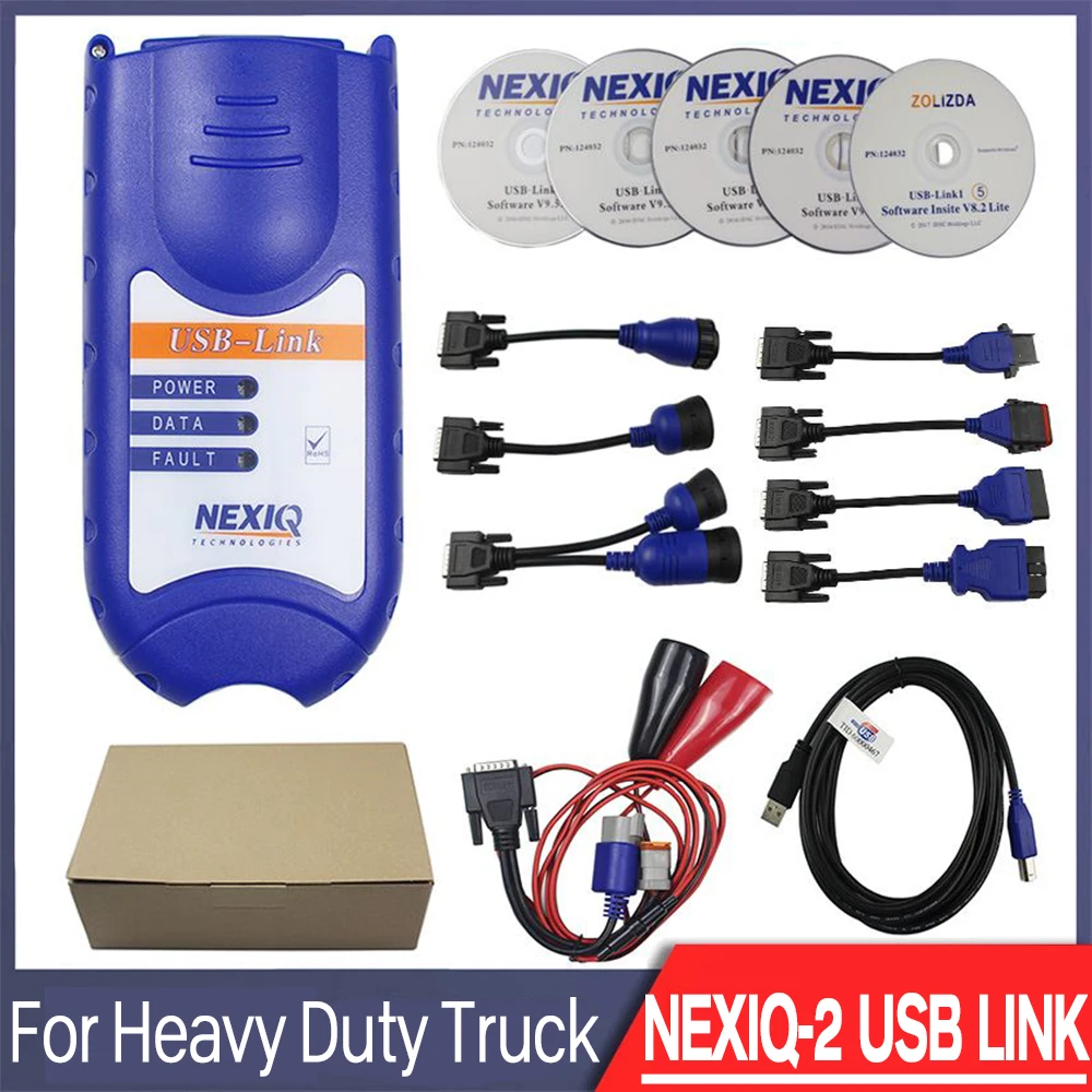 NEWEST USB LINK 2 BT Wireless Heavy Duty Vehicle Diagnostic Truck Diag Diesel Scan For NEXIQ2 USBLINK Full Cables J1939 Adapters