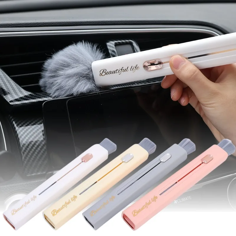 Car Air Conditioner Dusting Crevice Brush Air Vent Brush 2in1 Multifunctional Cleaning Kit Static Adsorption Bristle Duster