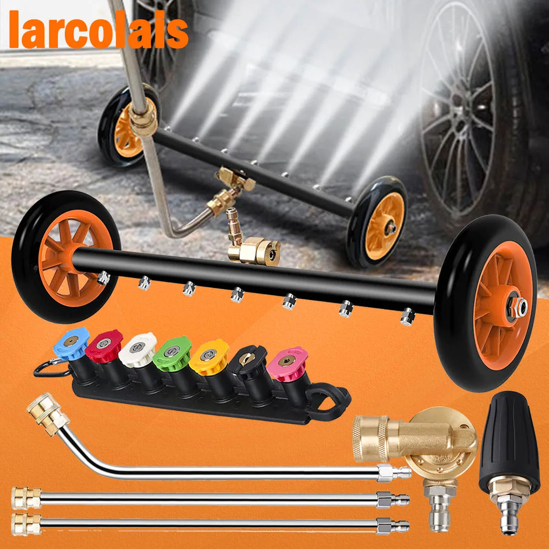 24" Pressure Washer Undercarriage Surface Cleaner Water Broom Under Car Chassis Floor Wash 1/4" Quick Connector Karcher Sun Joe