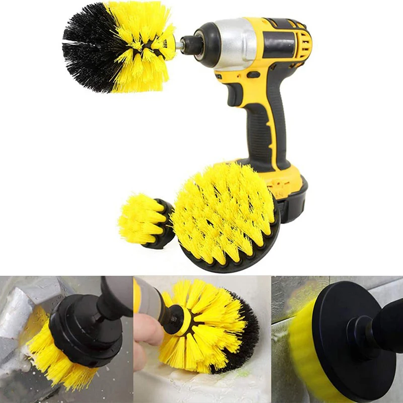 3PCS Car Wash Brush Electric Brush Attachment Set for Wheel Brush Tub Shower Glass Cleaner Tools Cleaning Brush For Drill