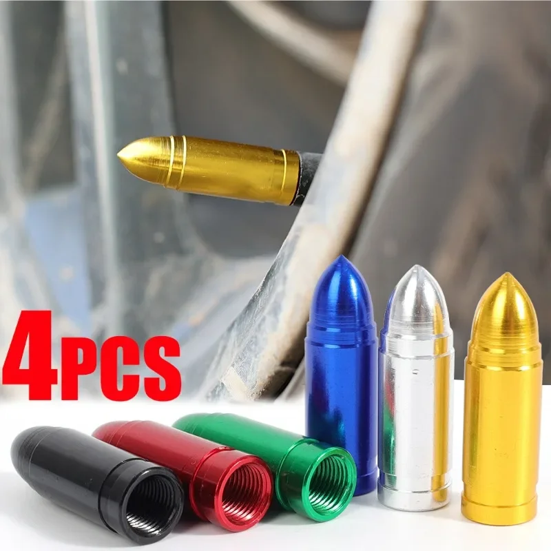 4Pcs Bullets Valve Caps Car Motorcycle Wheel Tire Valve Caps Aluminum Car Styling for American Valves Auto Exterior Accessories
