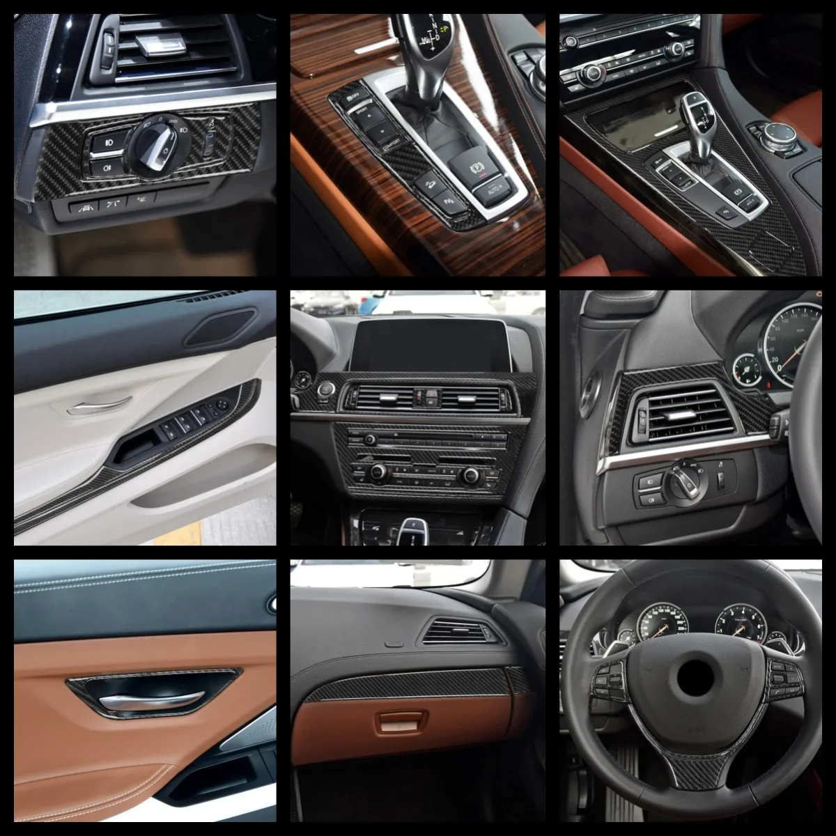 For BMW 6 Series 2011-2018 M6 F12 F13 F06 M Sport Carbon Fiber Gear Shift Panel Steering Wheel Air Outlet Center Console Styling