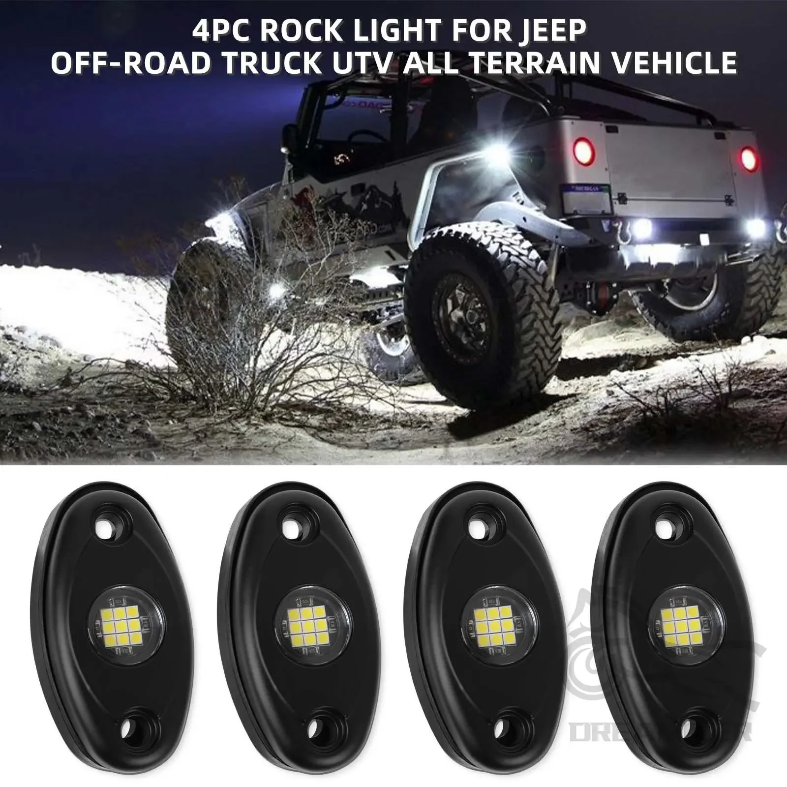 4Pods Led Rock Lights Underglow Glow Underbody Neon Wheel Well Lights For ATV UTV SUV Offroad Car Truck Boat Trail Rig Lamp